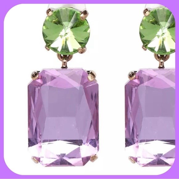 GORGEOUS PURPLE AND GREEN DROP EARRINGS SET IN GOLD - NEW - Picture 2 of 2